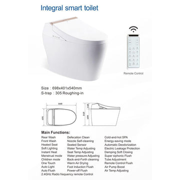One-Piece Elongated Smart Toilet Floor Mounted Automatic Toilet Self-Clean